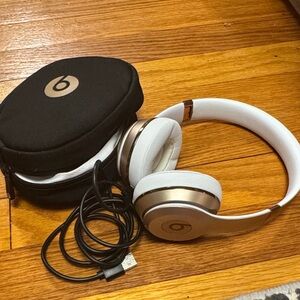 Beats White and Gold Headphones with Case